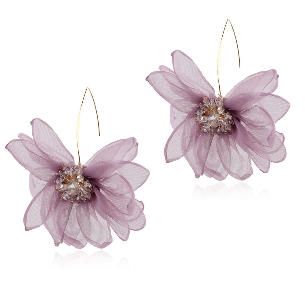 Wholesale Fabric Large Petal Flower Earrings
