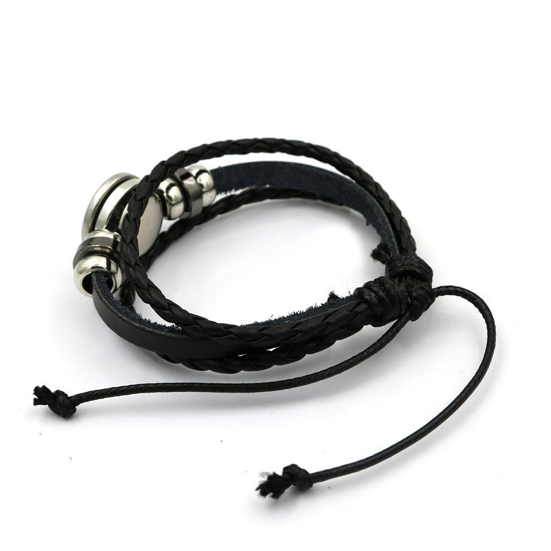 Wholesale Christmas Snowman Time Gem Black Braided Alloy Bracelet
