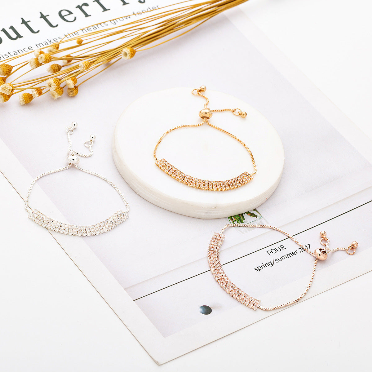 Wholesale Simple Telescopic Rhinestone Claw Chain Adjustable Bracelet