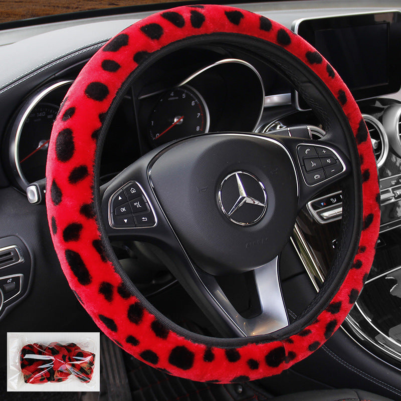 Wholesale Leopard Print Elastic Type Plush Car Steering Wheel Cover Without Inner Ring