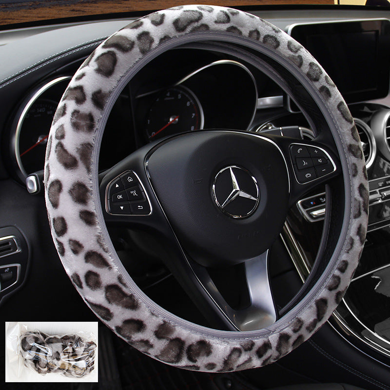 Wholesale Leopard Print Elastic Type Plush Car Steering Wheel Cover Without Inner Ring