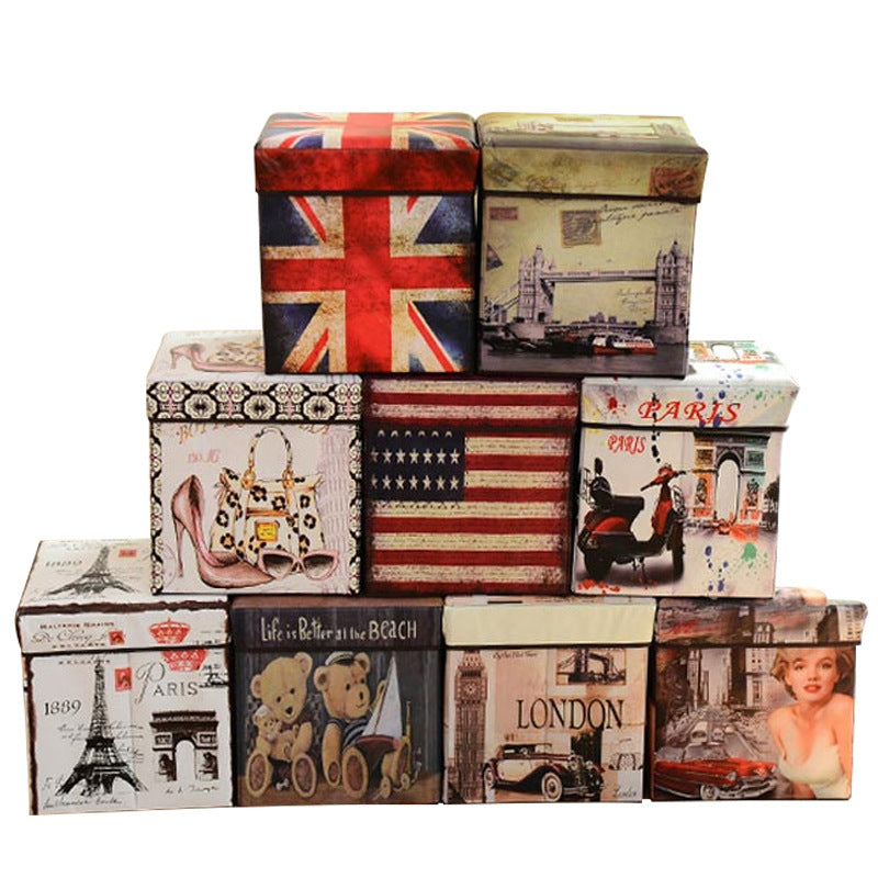 Wholesale Non-woven Fabric Retro Multifunctional Foldable Stool Storage Stool