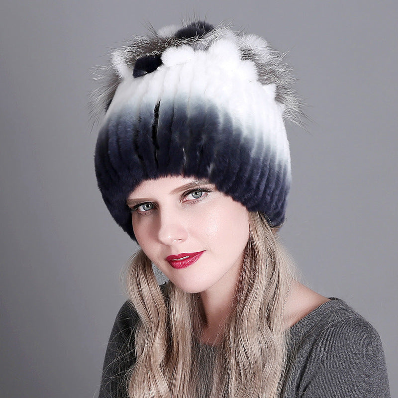 Wholesale Rex Rabbit Fur Woven Fur Hat Autumn and Winter Warm Thickened Knitted Hat