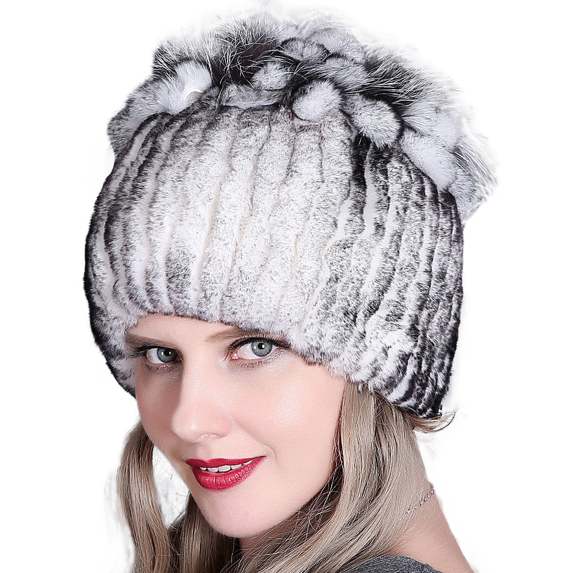 Wholesale Rex Rabbit Fur Woven Fur Hat Autumn and Winter Warm Thickened Knitted Hat