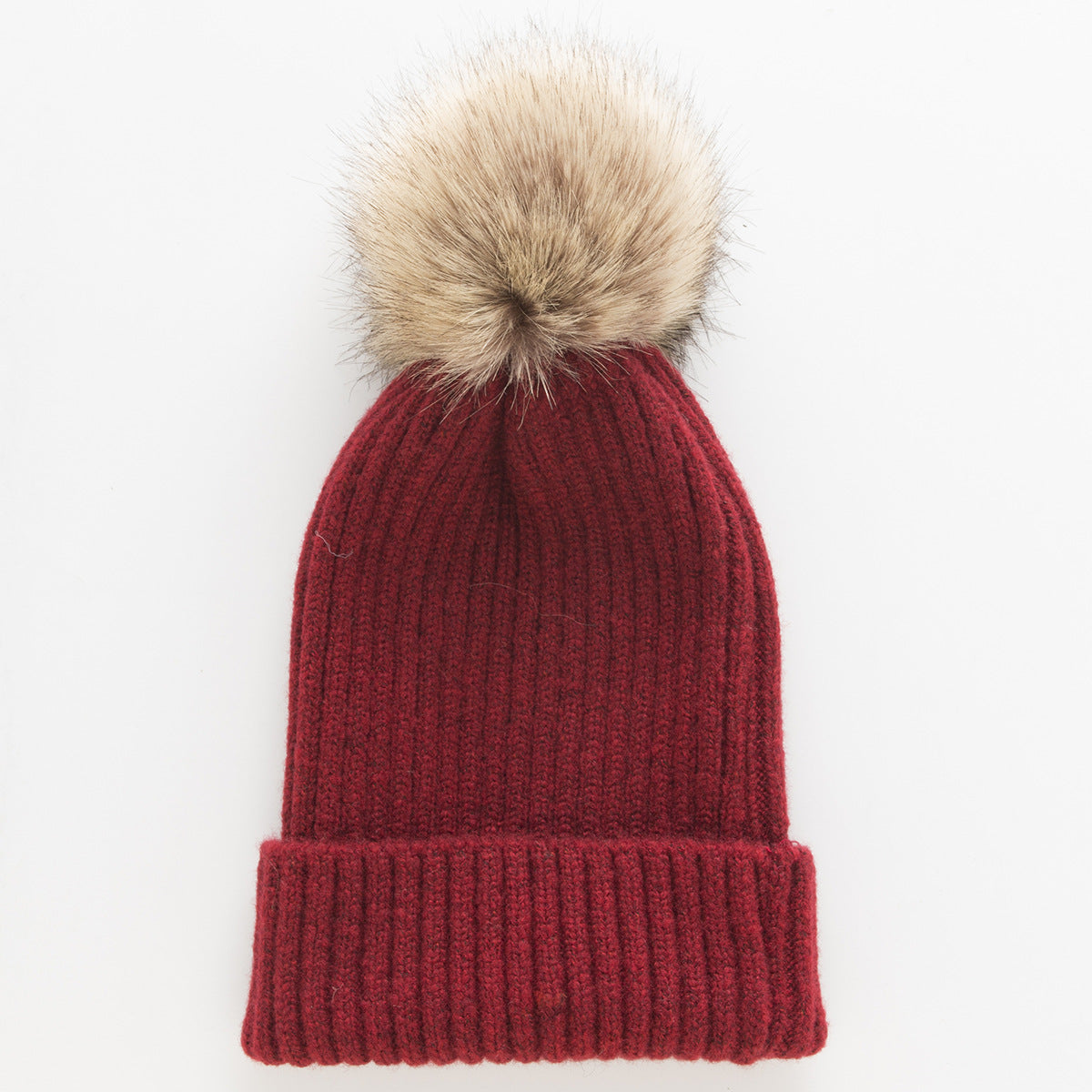 Wholesale Autumn and Winter Warm Knitted Hat Solid Color Fur Ball Hat