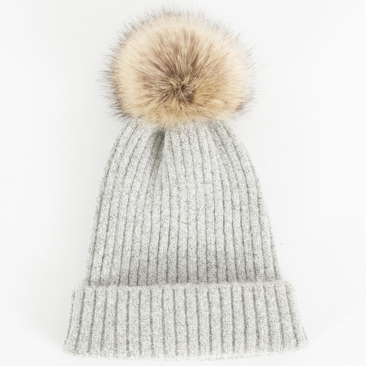 Wholesale Autumn and Winter Warm Knitted Hat Solid Color Fur Ball Hat