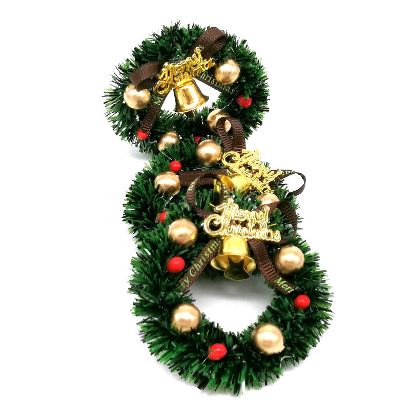 Wholesale 1:12 Mini Hard Shell Christmas Wreath Model with Bells and Glitter