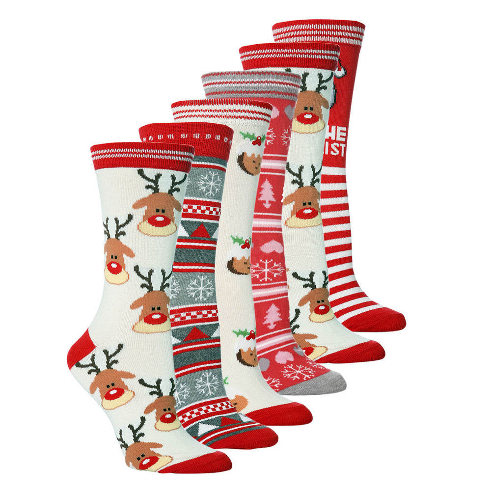 Wholesale Christmas Elk Cotton Mid-calf Socks