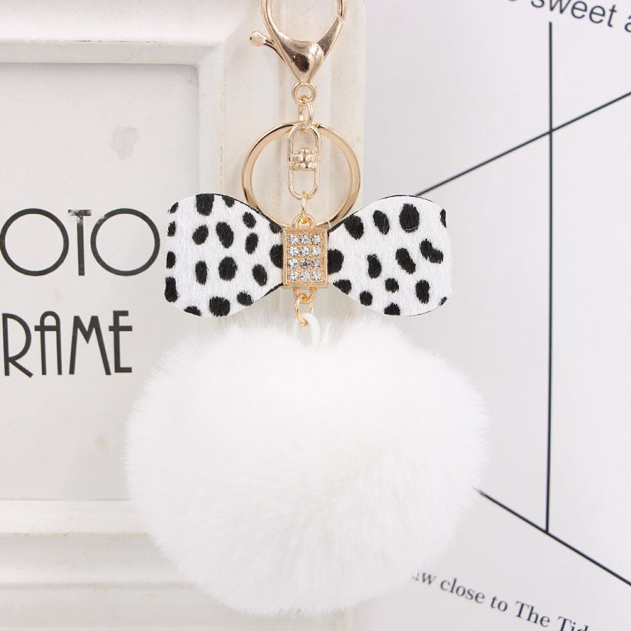 Wholesale Chic Leopard Print Bow Pom Pom Leather Keychain Car Key Accessory Gift