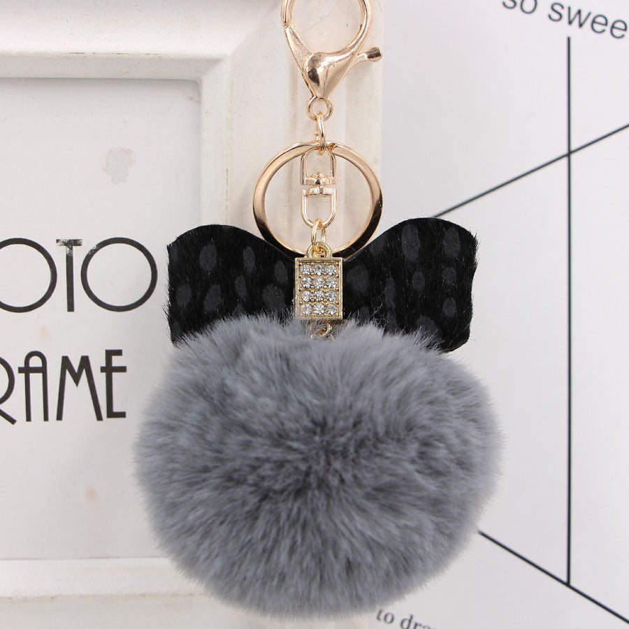 Wholesale Chic Leopard Print Bow Pom Pom Leather Keychain Car Key Accessory Gift
