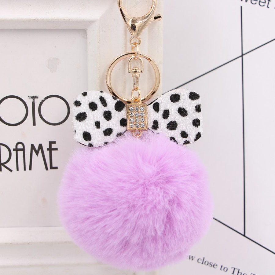 Wholesale Chic Leopard Print Bow Pom Pom Leather Keychain Car Key Accessory Gift