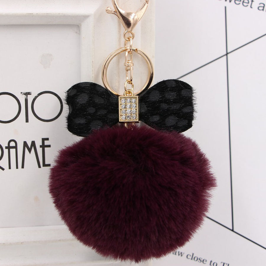 Wholesale Chic Leopard Print Bow Pom Pom Leather Keychain Car Key Accessory Gift