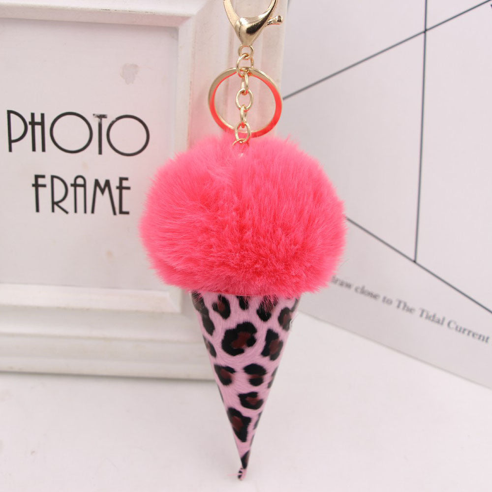 Wholesale Leopard Print Ice Cream Fur Ball Alloy Keychain