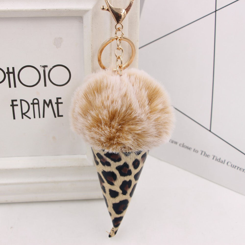 Wholesale Leopard Print Ice Cream Fur Ball Alloy Keychain