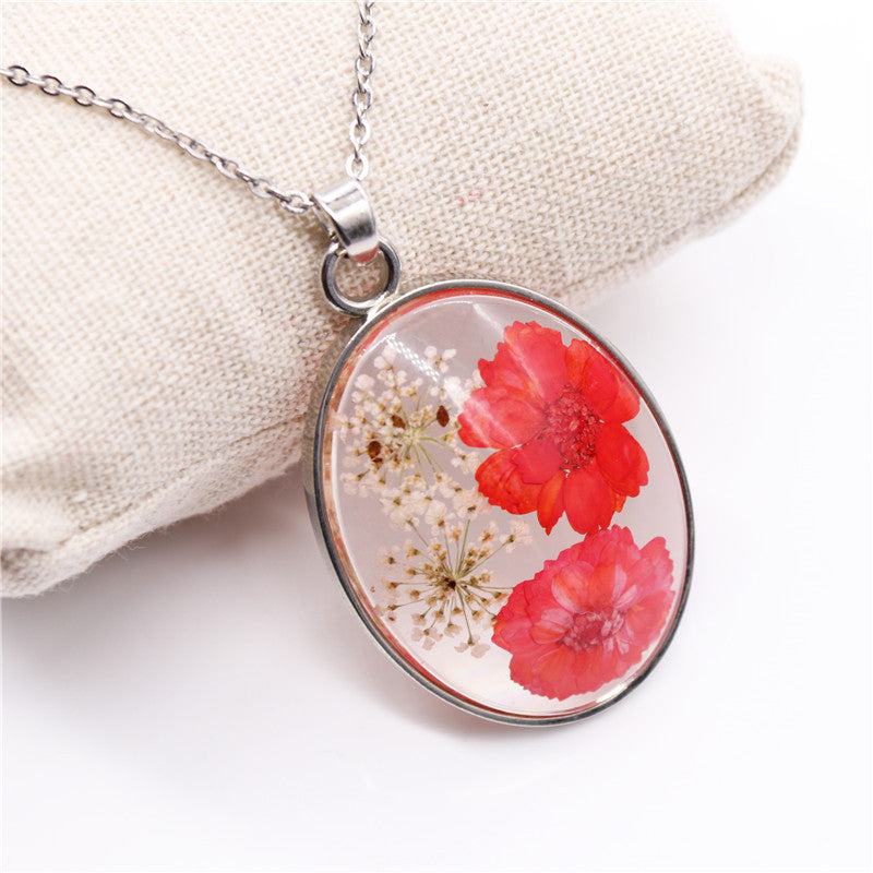 Wholesale 6pcs Creative Handmade Natural Dried Flower Pendant Necklace