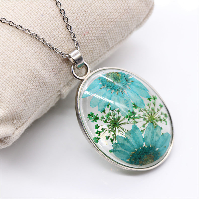 Wholesale 6pcs Creative Handmade Natural Dried Flower Pendant Necklace
