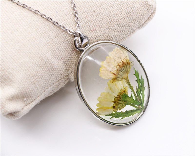 Wholesale 6pcs Creative Handmade Natural Dried Flower Pendant Necklace