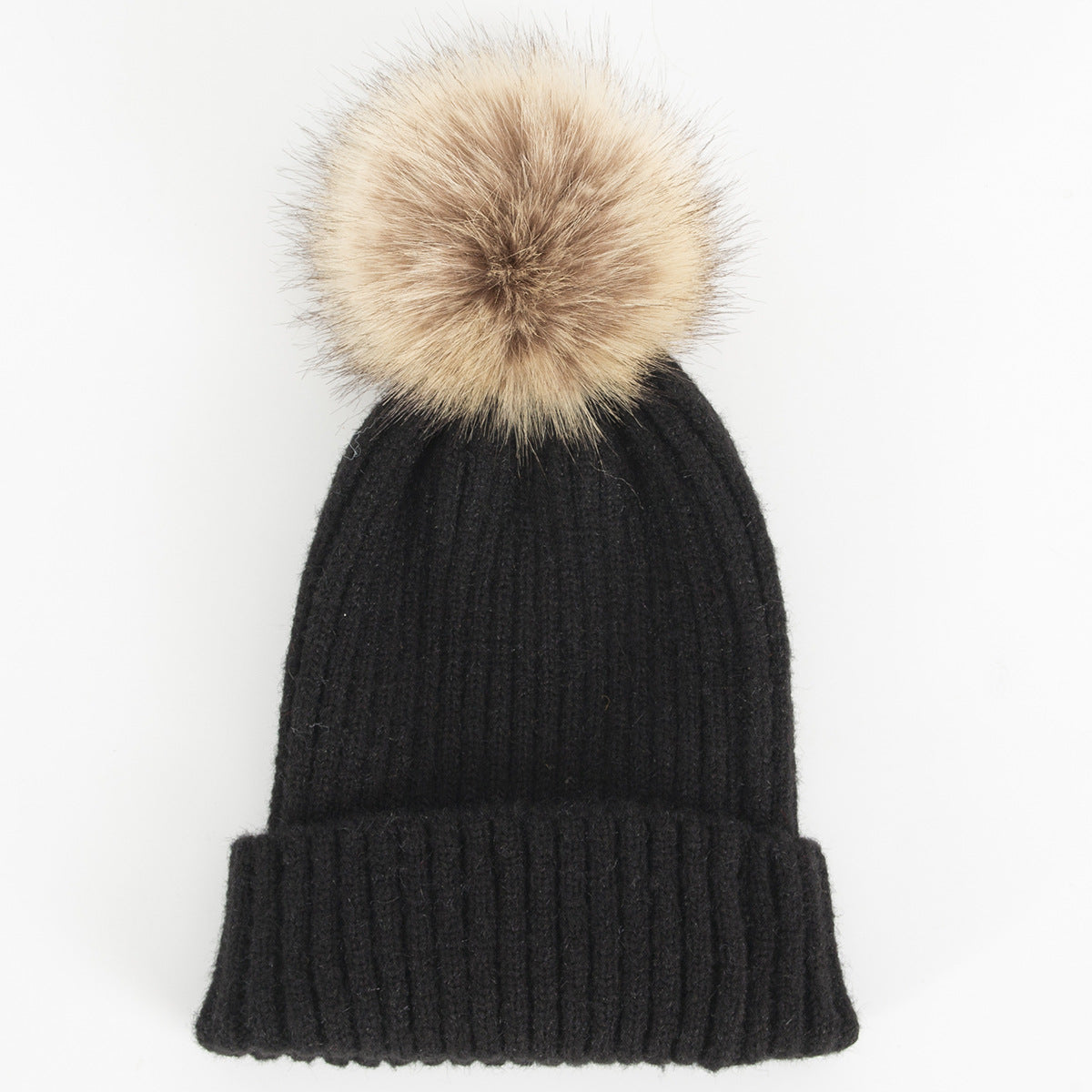 Wholesale Autumn and Winter Warm Knitted Hat Solid Color Fur Ball Hat