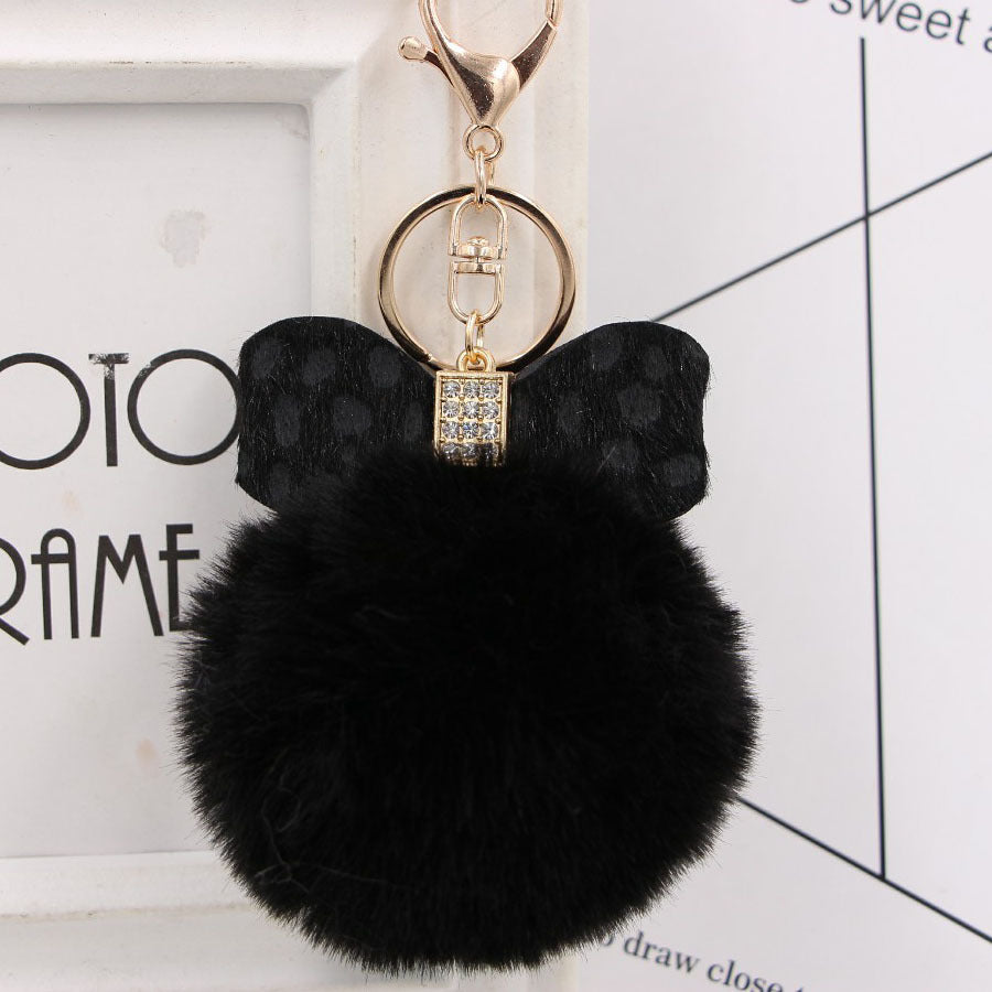 Wholesale Chic Leopard Print Bow Pom Pom Leather Keychain Car Key Accessory Gift