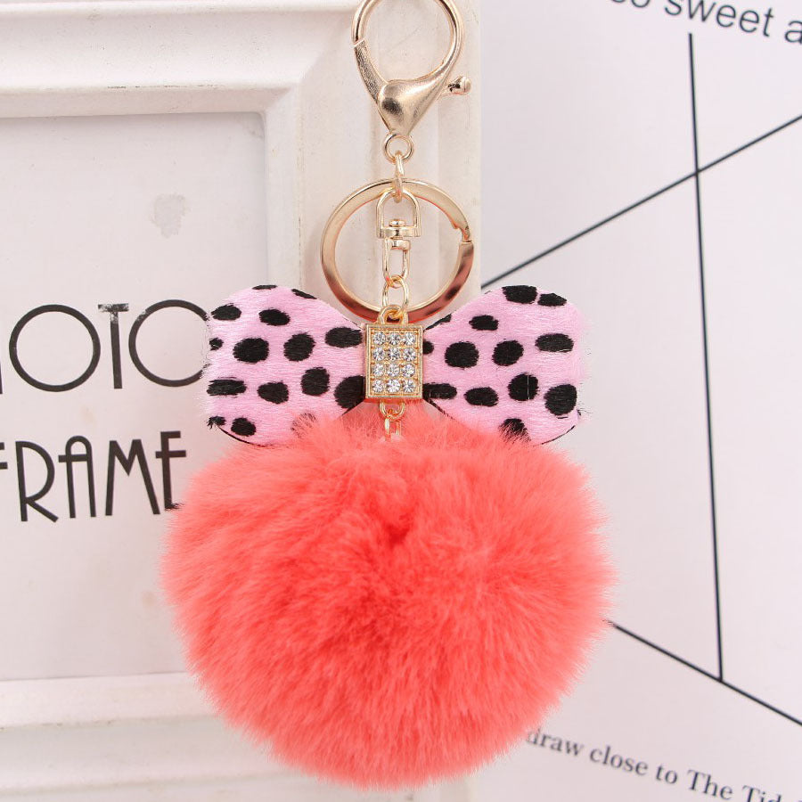 Wholesale Chic Leopard Print Bow Pom Pom Leather Keychain Car Key Accessory Gift