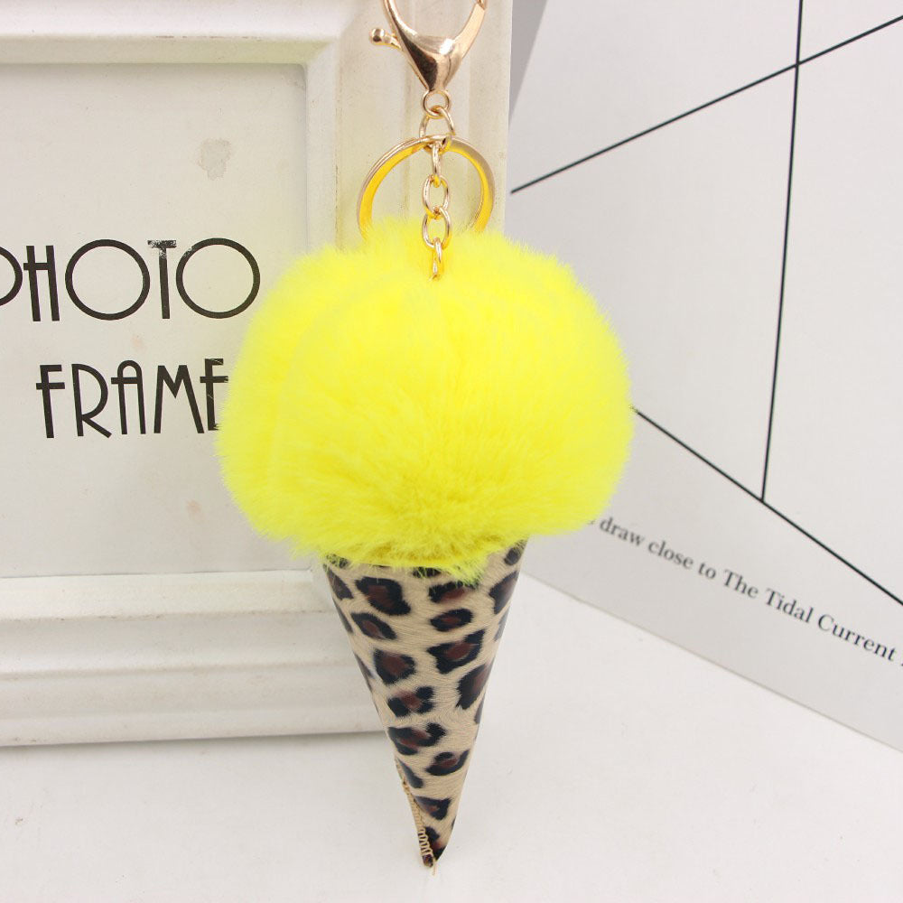 Wholesale Leopard Print Ice Cream Fur Ball Alloy Keychain