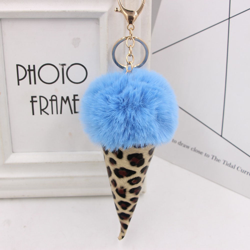 Wholesale Leopard Print Ice Cream Fur Ball Alloy Keychain