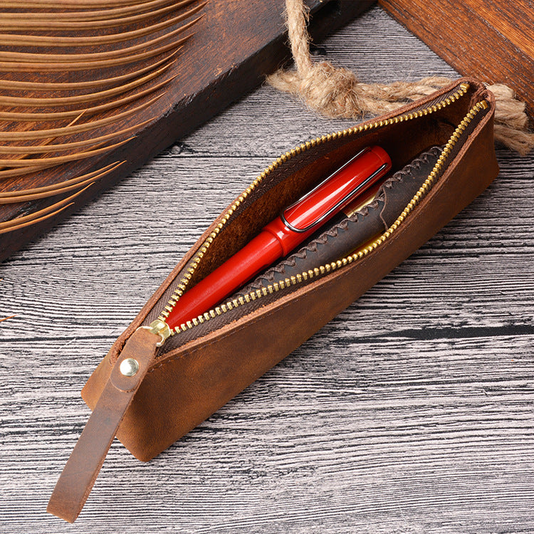 Wholesale Vintage Genuine Crazy Horse Leather Pencil Case