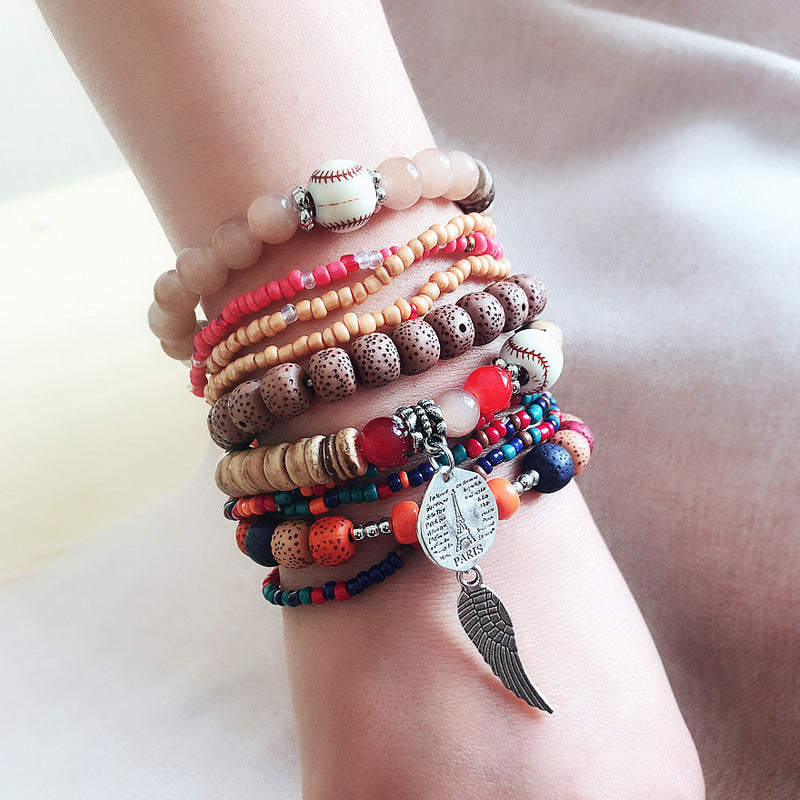 Wholesale  Fashion Color Bohemian Ethnic Style Bracelet  Elastic Rice Beads