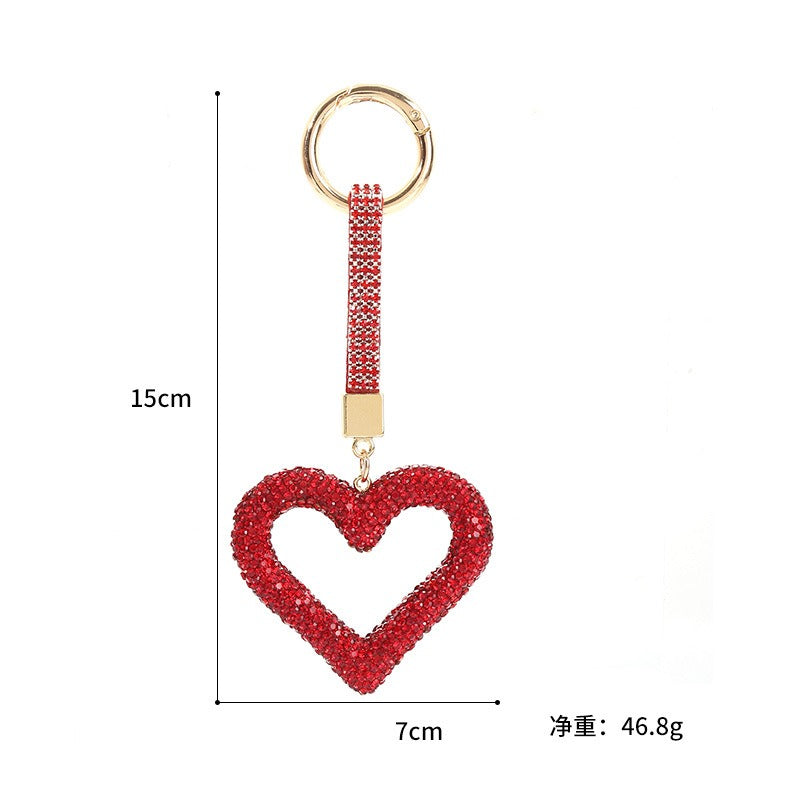 Wholesale Creative Hollow Pottery Full of Diamonds, Love Set with Diamonds, Peach Heart Car Keychains