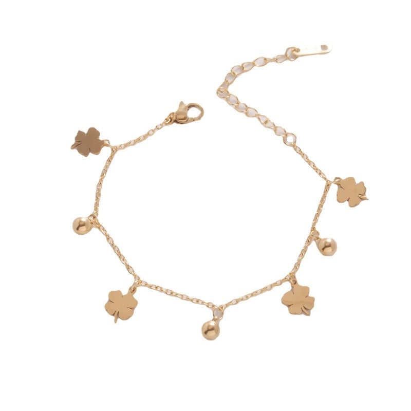 Wholesale Titanium Steel Non-fading Four-leaf Clover Ball Bead Bracelet