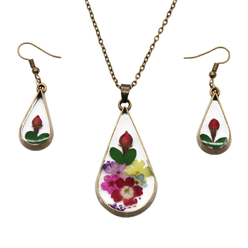 Wholesale 6pcs Handmade Epoxy Dried Flower Necklace Earrings Combination Set