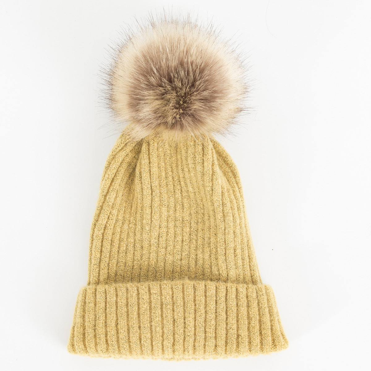Wholesale Autumn and Winter Warm Knitted Hat Solid Color Fur Ball Hat