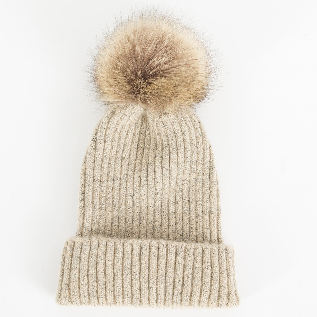 Wholesale Autumn and Winter Warm Knitted Hat Solid Color Fur Ball Hat