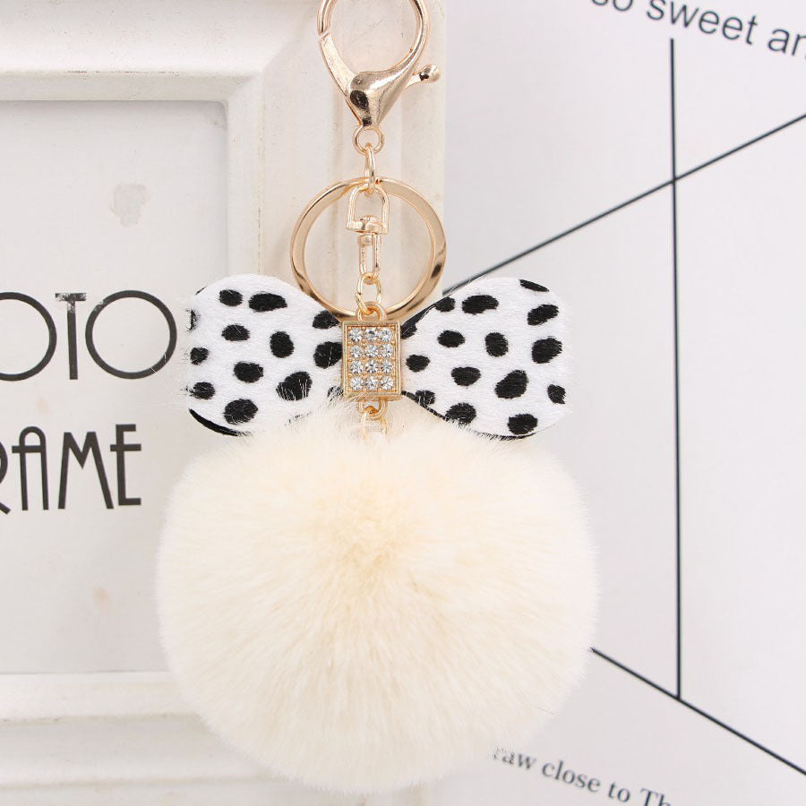 Wholesale Chic Leopard Print Bow Pom Pom Leather Keychain Car Key Accessory Gift