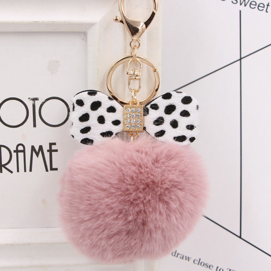 Wholesale Chic Leopard Print Bow Pom Pom Leather Keychain Car Key Accessory Gift