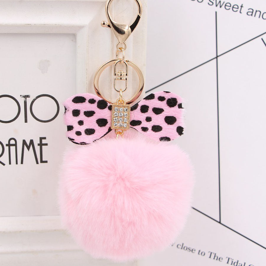 Wholesale Chic Leopard Print Bow Pom Pom Leather Keychain Car Key Accessory Gift