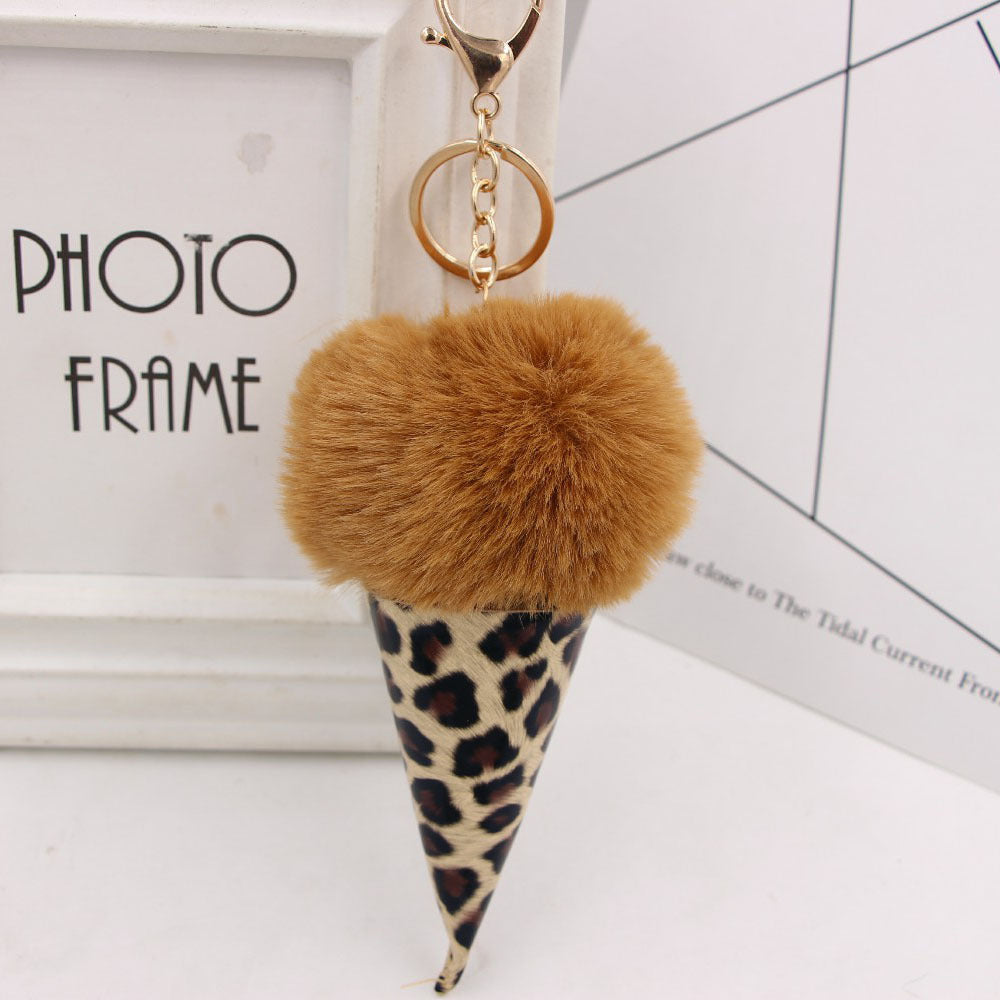 Wholesale Leopard Print Ice Cream Fur Ball Alloy Keychain