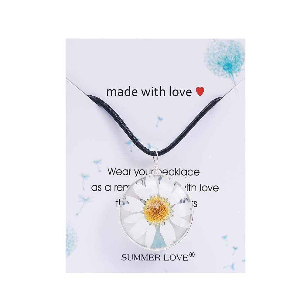 Wholesale Gem Creative Dry Flower Crystal Glass Necklace