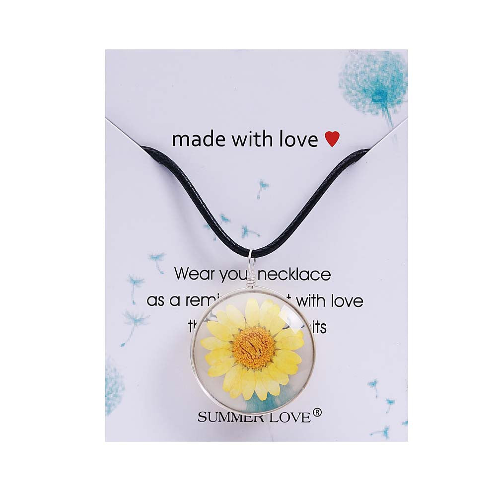 Wholesale Gem Creative Dry Flower Crystal Glass Necklace
