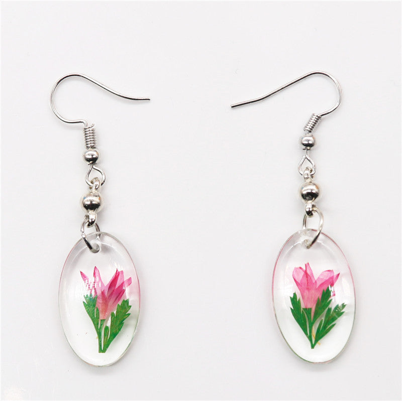Wholesale 12pcs Resin Dried Flower Fashion Ethnic Style Real Flower Earrings