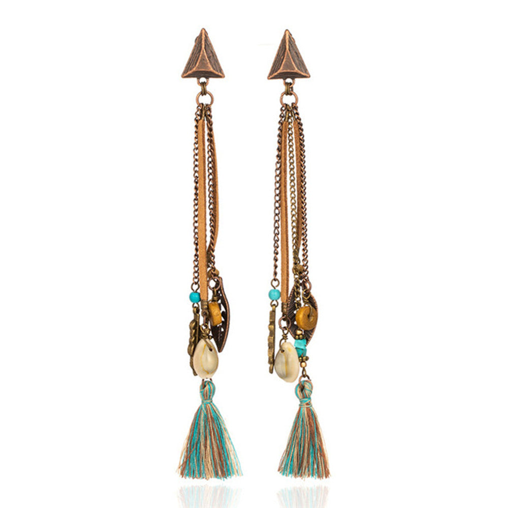 Wholesale Exaggerated Long Tassel Shell Leaf Earrings