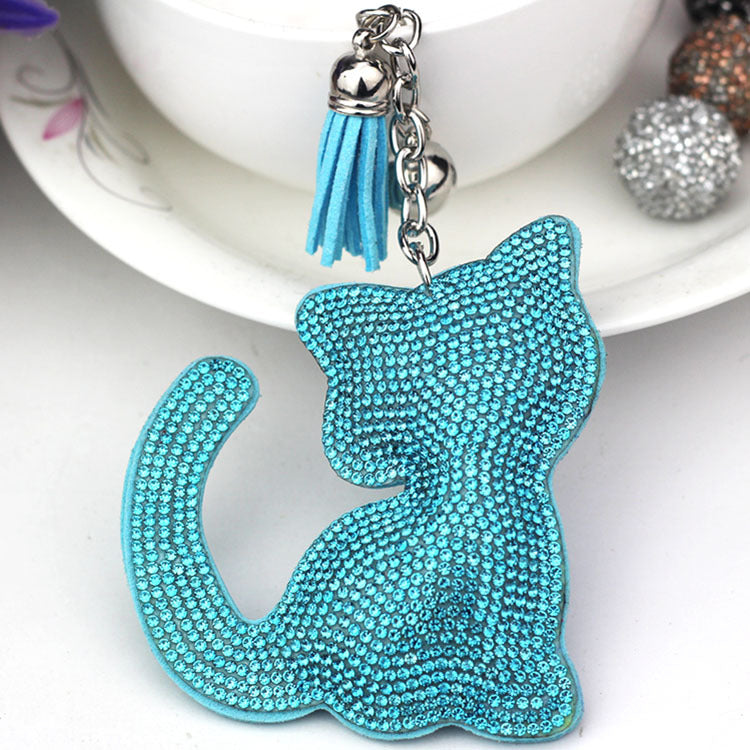 Wholesale  Velvet Diamond Loving Cat Cute Keychain Tassel Small Gift Creative Keychain
