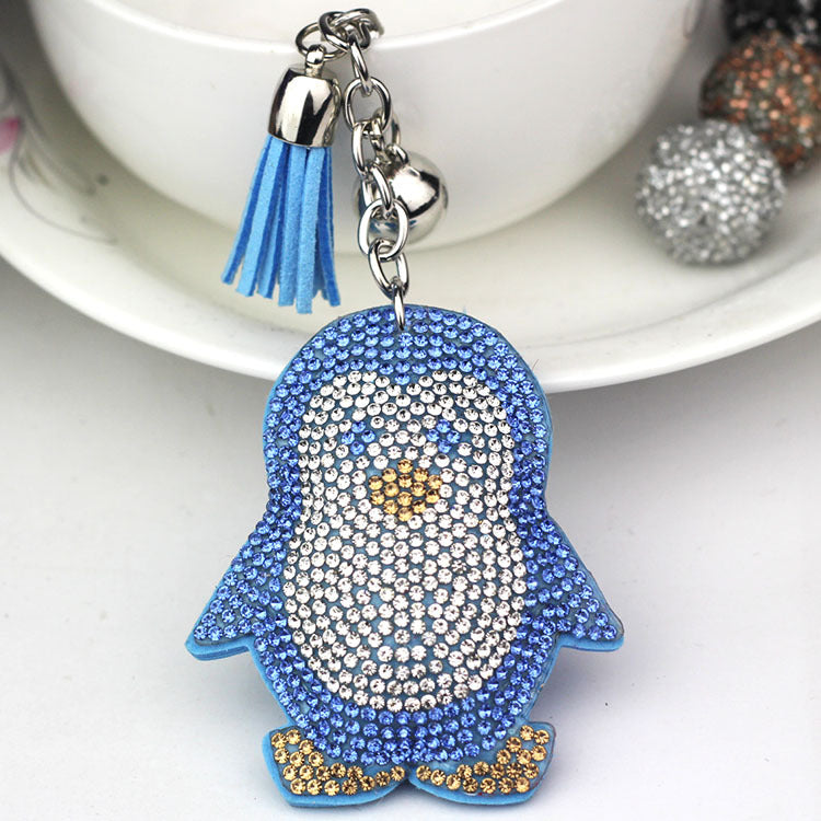Wholesale Velvet Cute Penguin Tassels with Diamond Keychains