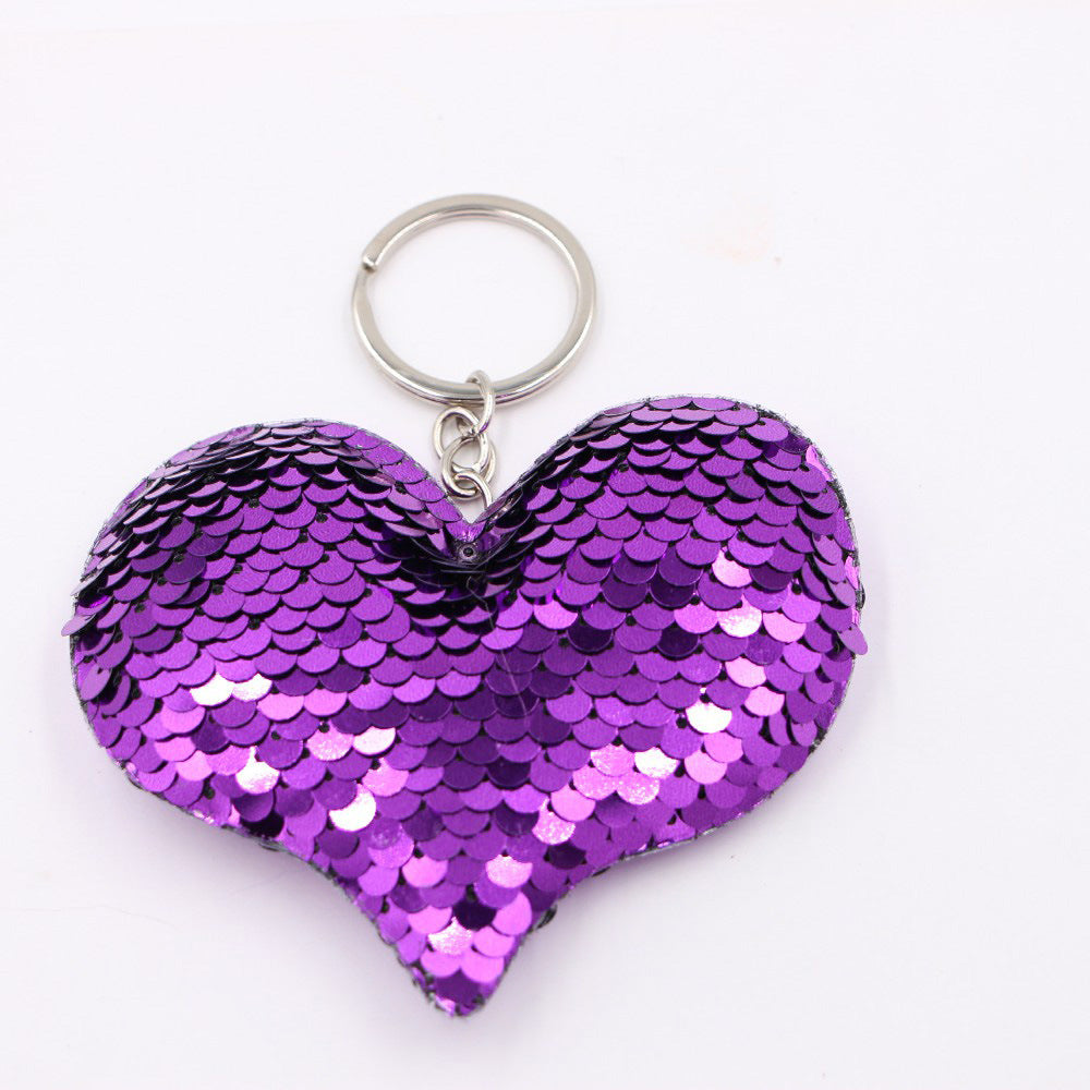Wholesale Double Sided Sequined Heart Keychain Pendant Luminous Sparkly Bag Charm For Bags And Car Keys Chic Fashion Accessory