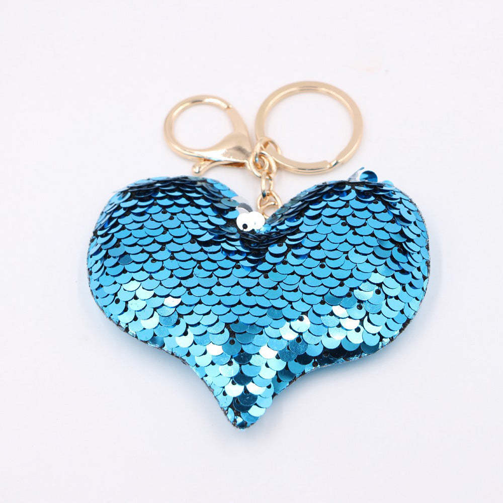 Wholesale Electroplated Sequin Heart Keychain Pendant Reflective Bag Charm Gift Car Key Accessory