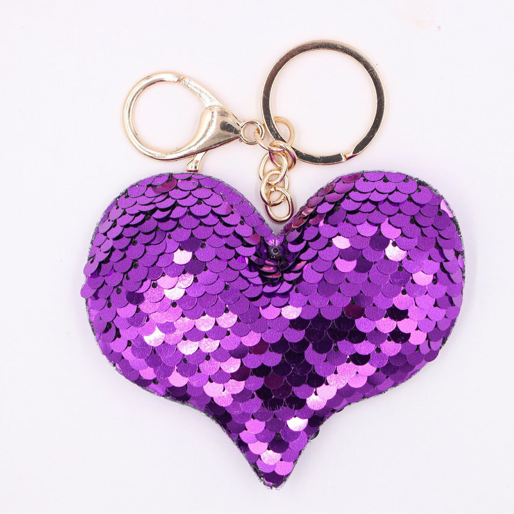Wholesale Electroplated Sequin Heart Keychain Pendant Reflective Bag Charm Gift Car Key Accessory
