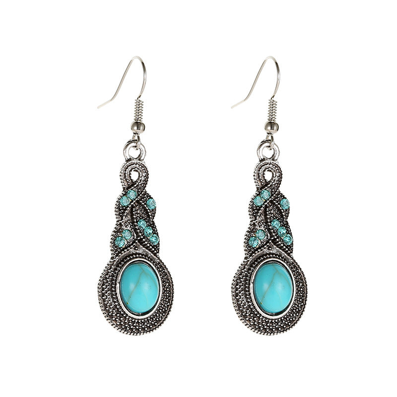 Wholesale Fashion Vintage Blue Crystal Inlaid Turquoise Earrings