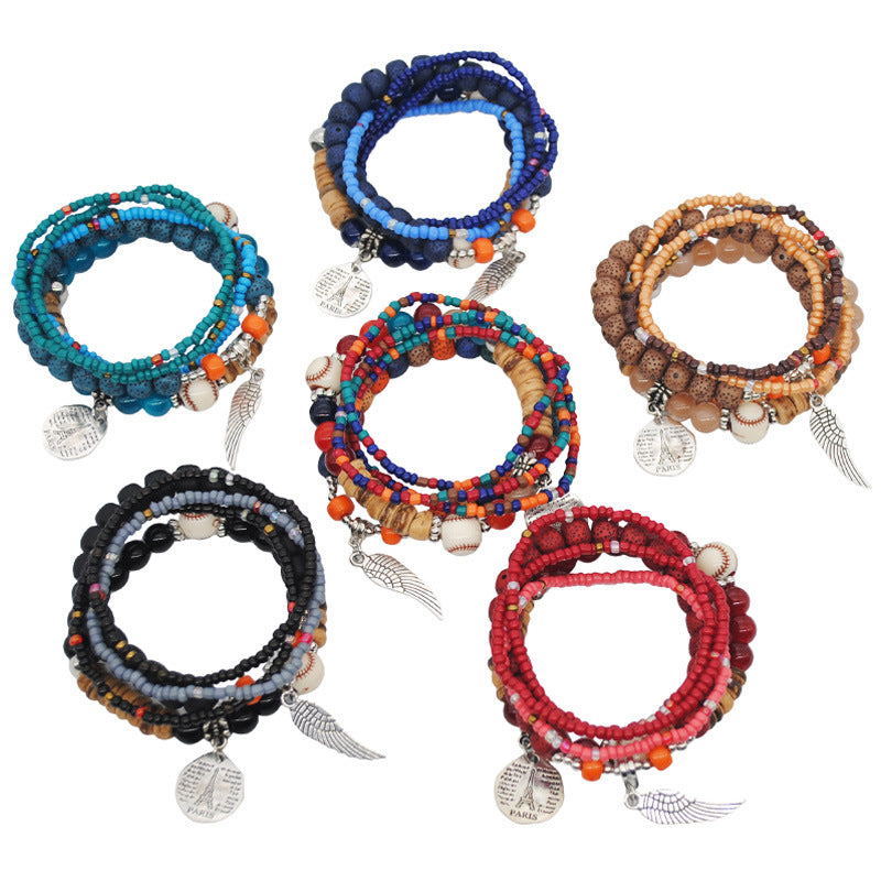Wholesale  Fashion Color Bohemian Ethnic Style Bracelet  Elastic Rice Beads