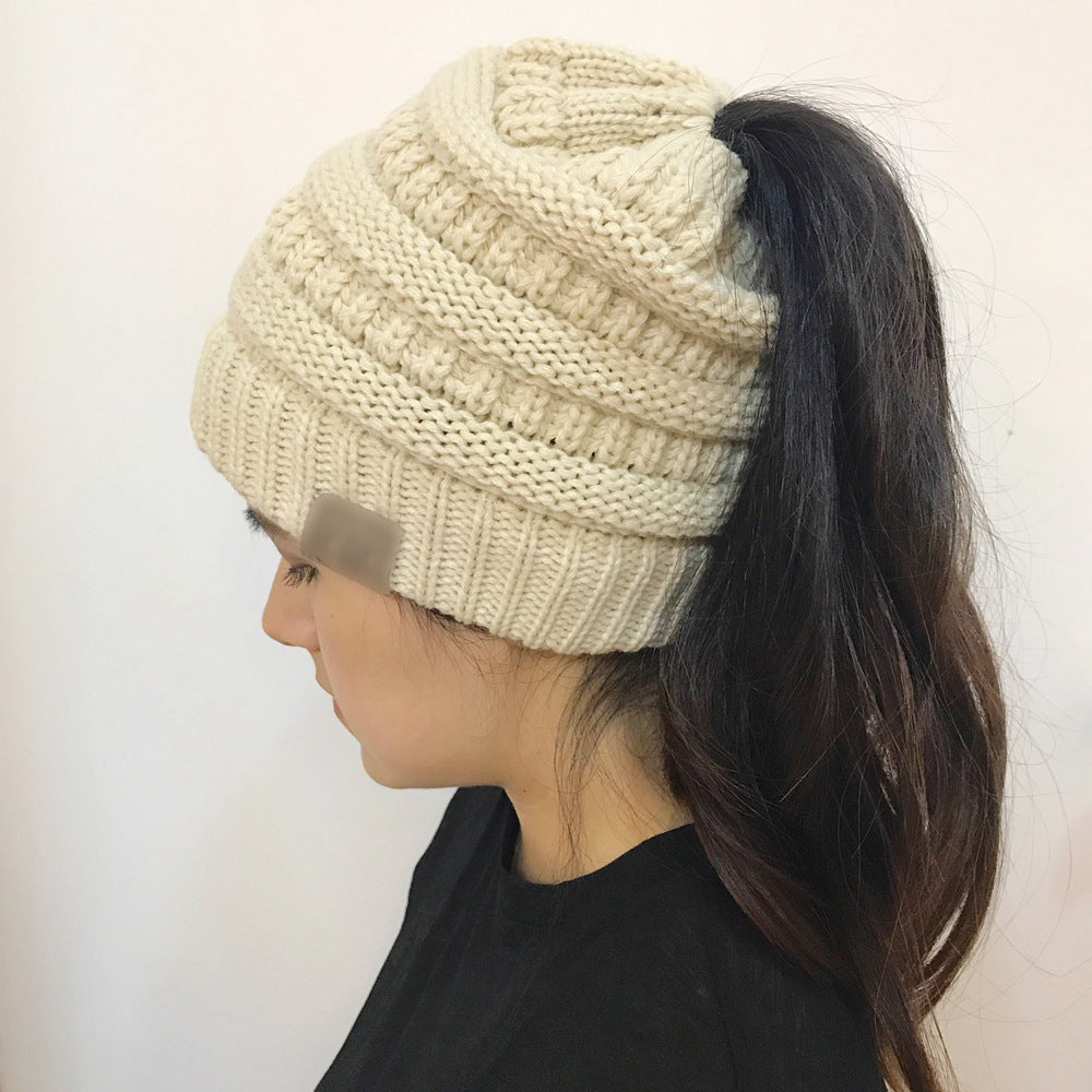 Wholesale Autumn and Winter Warm Earmuffs Knitted Ponytail Hat