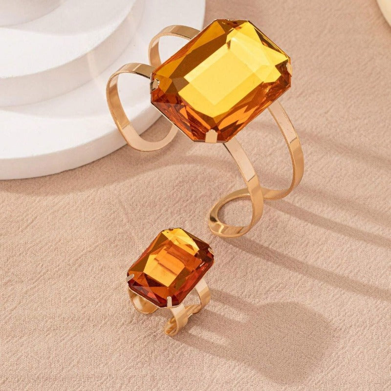Wholesale Exaggerated Colored Square Rhinestone Rings